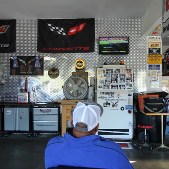Garage With Corvette Decor, Tool Cabinets, and Wall Art - Barry's Garage from Topeka, KS