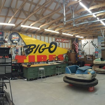 Organized garage with tool chest, lockers, and vintage decor - Jason from Smithfield, KY