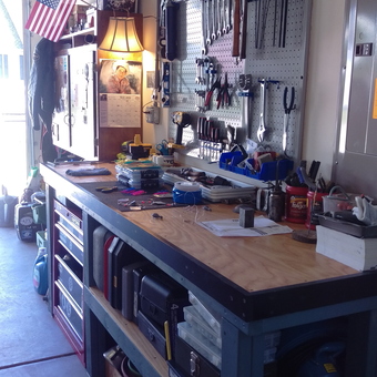 Organized Garage Workbench With Pegboard Tools - Shade from Murrells Inlet, South Carolina