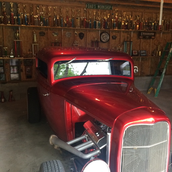 Classic Red Hot Rod and Trophy Display Wall - Robert from Scotia, New York