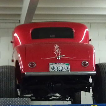 Classic Red Hot Rod on Car Lift in Garage - Red Bird from Pico rivera, Ca