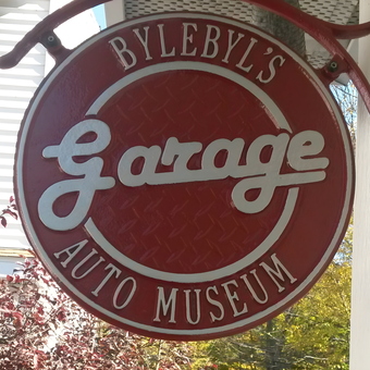 Red Metal Garage Sign with Vintage Design - Bylebyl's Garage from Amsterdam, New York