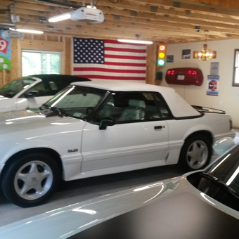 Classic Mustangs, Traffic Light, and Decor in Spacious Garage - Bylebyl's Garage from Amsterdam, New York