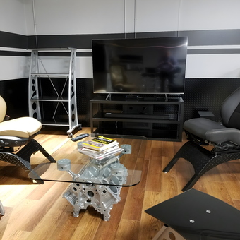 Automotive Engine Furniture and Car Seats in Man Cave - Jim's Man Cave