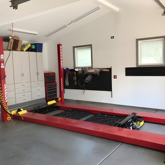 Spacious Garage with Four Post Lift and Storage Cabinets - Alan from Glen Ellyn, IL