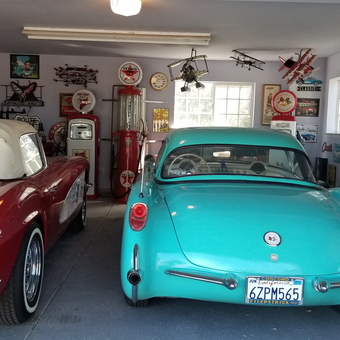 Classic Corvette Garage with Vintage Gas Pumps and Signs - Charlie Bear from Santa Maria, CA