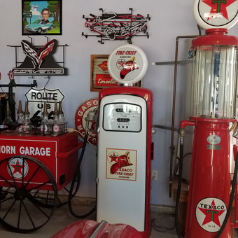 Vintage Gas Pumps and Garage Decor Display - Charlie Bear from Santa Maria, CA