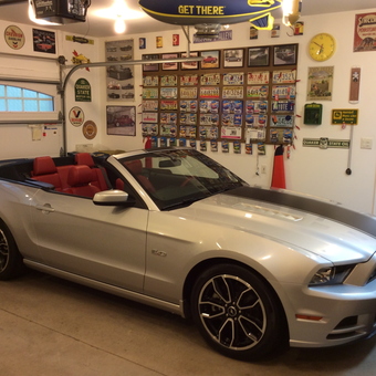 Garage Decor with Muscle Car, Signs, and License Plates - Dave H from DeMotte, Indiana