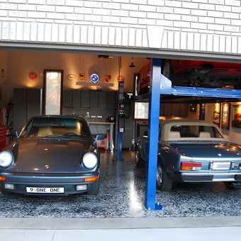 Organized Garage with Car Lift, Cabinets, and Classic Cars - John from North Canton, OH
