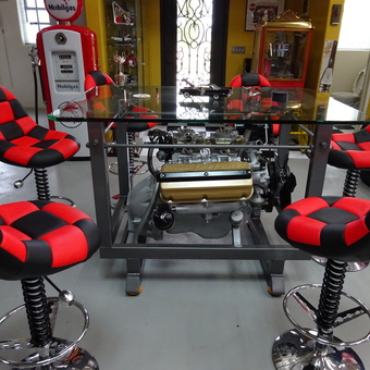 Engine Table and Retro Bar Stools in Garage - Gary Nelson from Escondido, CA