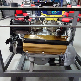 Engine Display Table with Glass Top in Garage - Gary Nelson from Escondido, CA