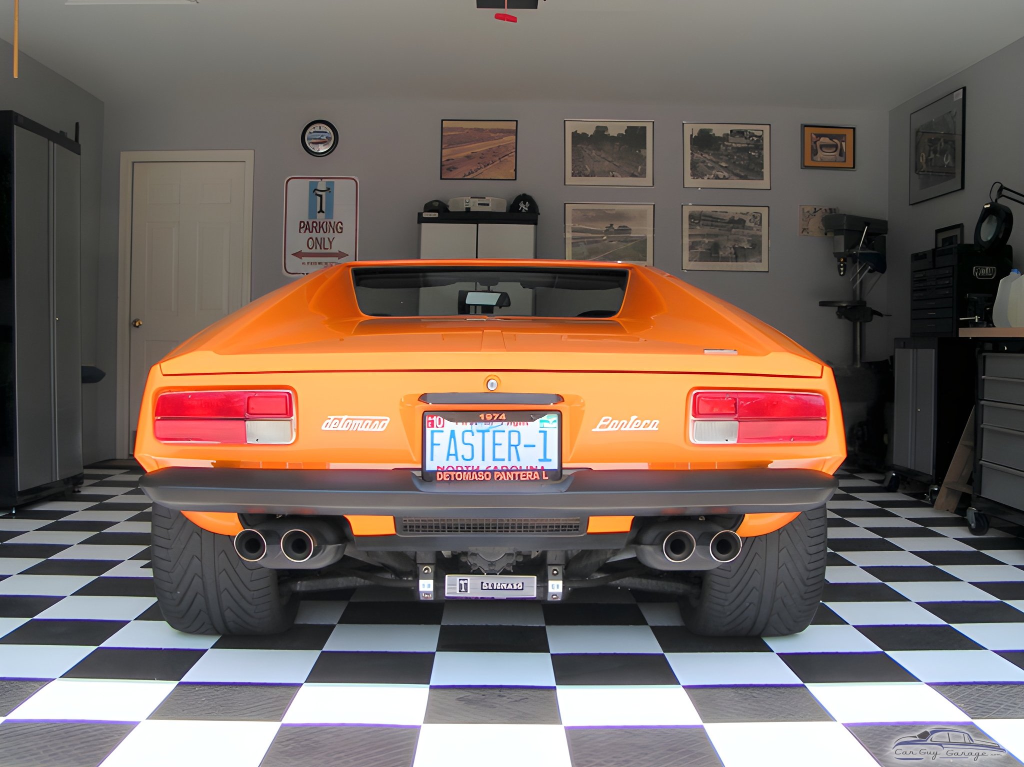 Classic Car Garage with Black Cabinets and Checkered Floor - Dave from Cary, NC