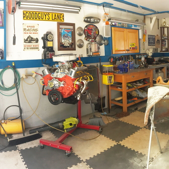 Organized Garage with Engine Stand and Tools - Dave from Chepachet, RI