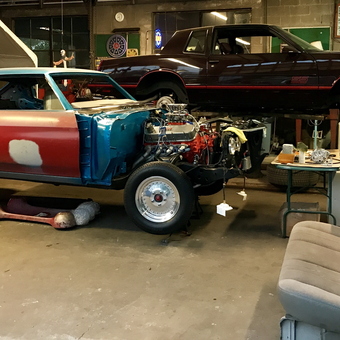 Classic Cars on Jack Stands and Lift in Stu's Garage from Fallston, Md