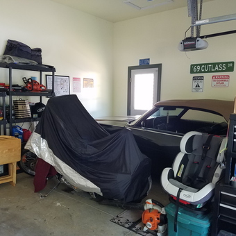 Organized garage with classic car and tools - A Work in progress from Bel Air, Maryland