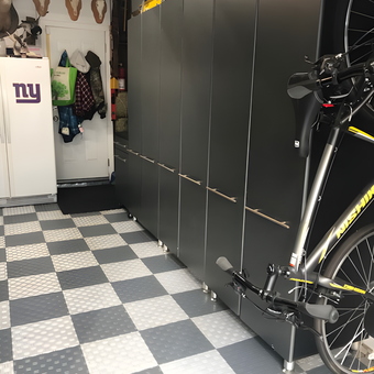 Sleek Black Garage Cabinets and Checkered Floor - Vinny C Long Island NY
