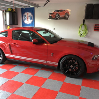 Red Mustang GT500 in Organized Garage - My Baby's house from Miramar Beach, Florida