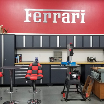Ferrari Themed Garage With Cabinets and Stools - Mike from Joplin, Missouri