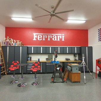 Ferrari Themed Garage with Cabinets and Racing Stools - Mike from Joplin, Missouri