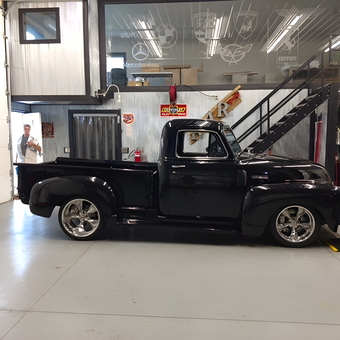 Classic Black Pickup in Modern Garage with Lift - Tom from Valparaiso, Indiana