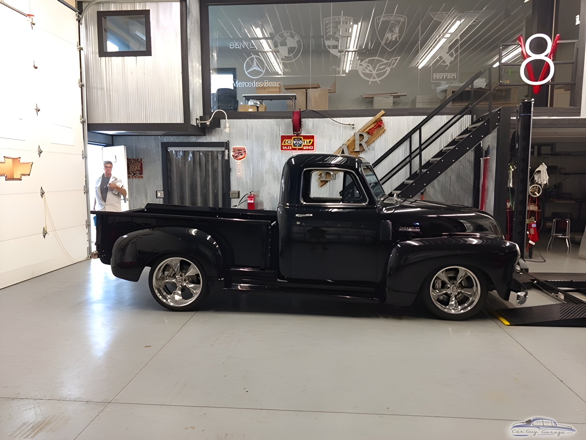Classic Black Pickup in Modern Garage with Lift - Tom from Valparaiso, Indiana
