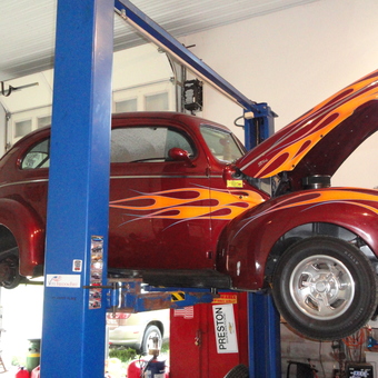 Classic Car on Two-Post Lift in Organized Garage - Ron Kruty from Montville, OH
