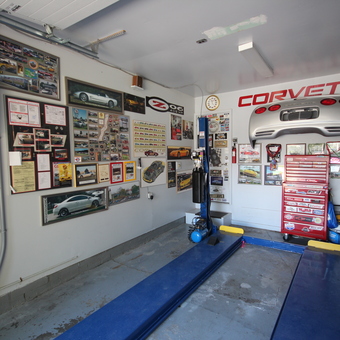 Corvette-Themed Garage with Lift and Tool Chest - Ron Packer from Marine City, Michigan