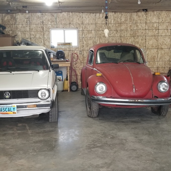 Classic Volkswagen Cars and Motorcycle in Organized Garage - Kyler C Just from Burlington, ND