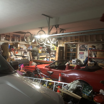 Garage with Classic Red Convertible and Storage - All Ford from Greenfield, IN