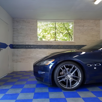 Blue Maserati in Garage with Modular Tile Floor - Jacob Seattle from Edmonds, WA