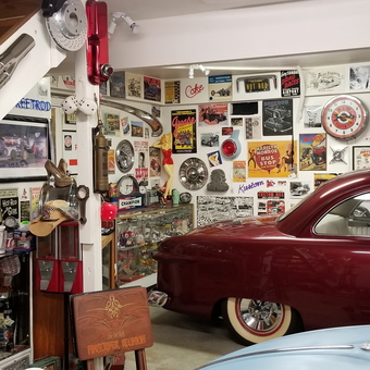 Vintage Car Garage with Wall Art and Memorabilia - Von Hot Rod from Grand Terrace, CA