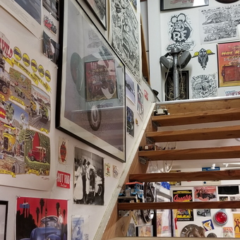 Garage Staircase with Car Art, Wheels, and Memorabilia - Von Hot Rod from Grand Terrace, CA