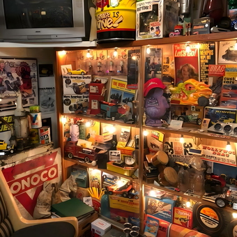 Vintage Garage Collectibles Display with Memorabilia - Von Hot Rod from Grand Terrace, CA