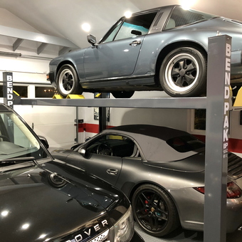 BendPak car lift with Porsche and Range Rover - Tim M from Pacific Palisades, CA