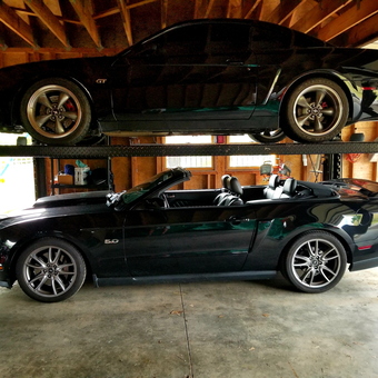 Double car lift with two Mustangs in garage - Kenny from Kingsport, TN