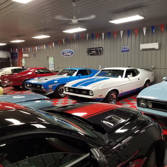 Classic Muscle Cars in Custom Garage with Wall Signs - Bruno's Garage from LOWELLVILLE, Ohio