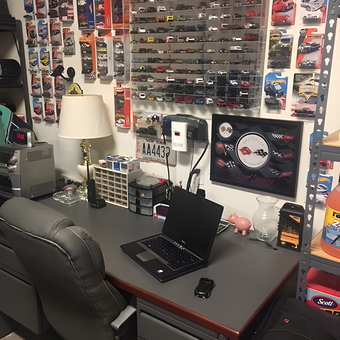 Organized Garage Workspace with Diecast Car Display - Gil Jr from New Windsor, NY