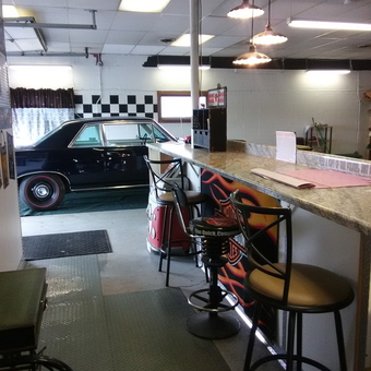 Garage Bar Area With Stools and Classic Car - Patricia Persello from Canton, OH