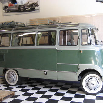 Vintage camper van on checkered garage floor - SLgurl from Phoenix, Arizona