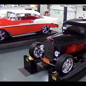 Classic Cars on Garage Lifts with Wall Decor - Robert May from Liverpool, NY