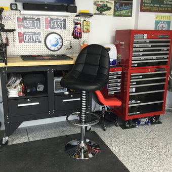Organized garage workspace with tool chest and stool - Ron & Gwen from Gallatin, TN