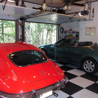 Classic and Modern Cars in Checkered Floor Garage - Crow from Russellville, AR