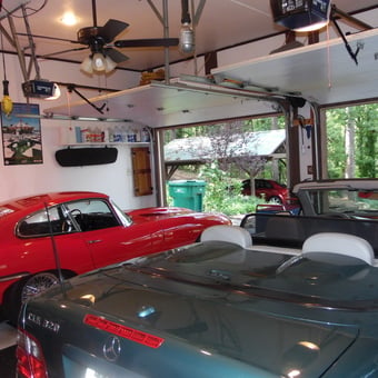 Classic Car Garage With Ceiling Fan and Wall Storage - Crow from Russellville, AR