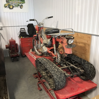 Garage with tracked Honda bike, tool chest, and lift - JBird from Silesia, MT