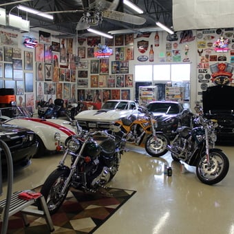 Classic Cars, Motorcycles, and Neon Signs in Custom Garage - Jawme from McCordsville, Indiana
