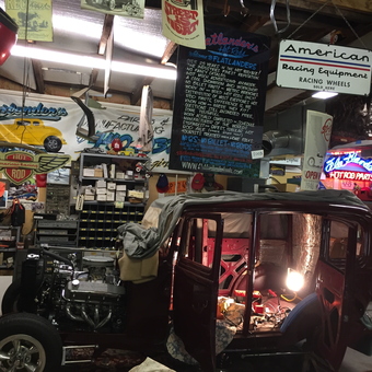 Classic Car Build and Hot Rod Signs in Busy Garage - the Flatlander from Randleman, NC