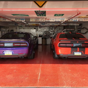 Dodge Challengers in Custom Garage with License Plate Decor - Larry from Wilkes Barre, Pa
