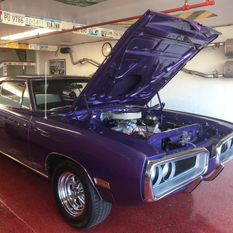 Classic Purple Muscle Car and License Plate Decor - Larry from Wilkes Barre, Pa