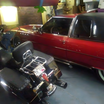 Classic Red Car and Motorcycle in Organized Garage - Daniel Slocum from Wausau, WI