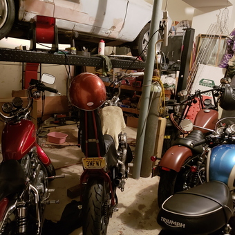 Motorcycles and Car Lift in Organized Garage - Michael O'Hara from Brick, New Jersey